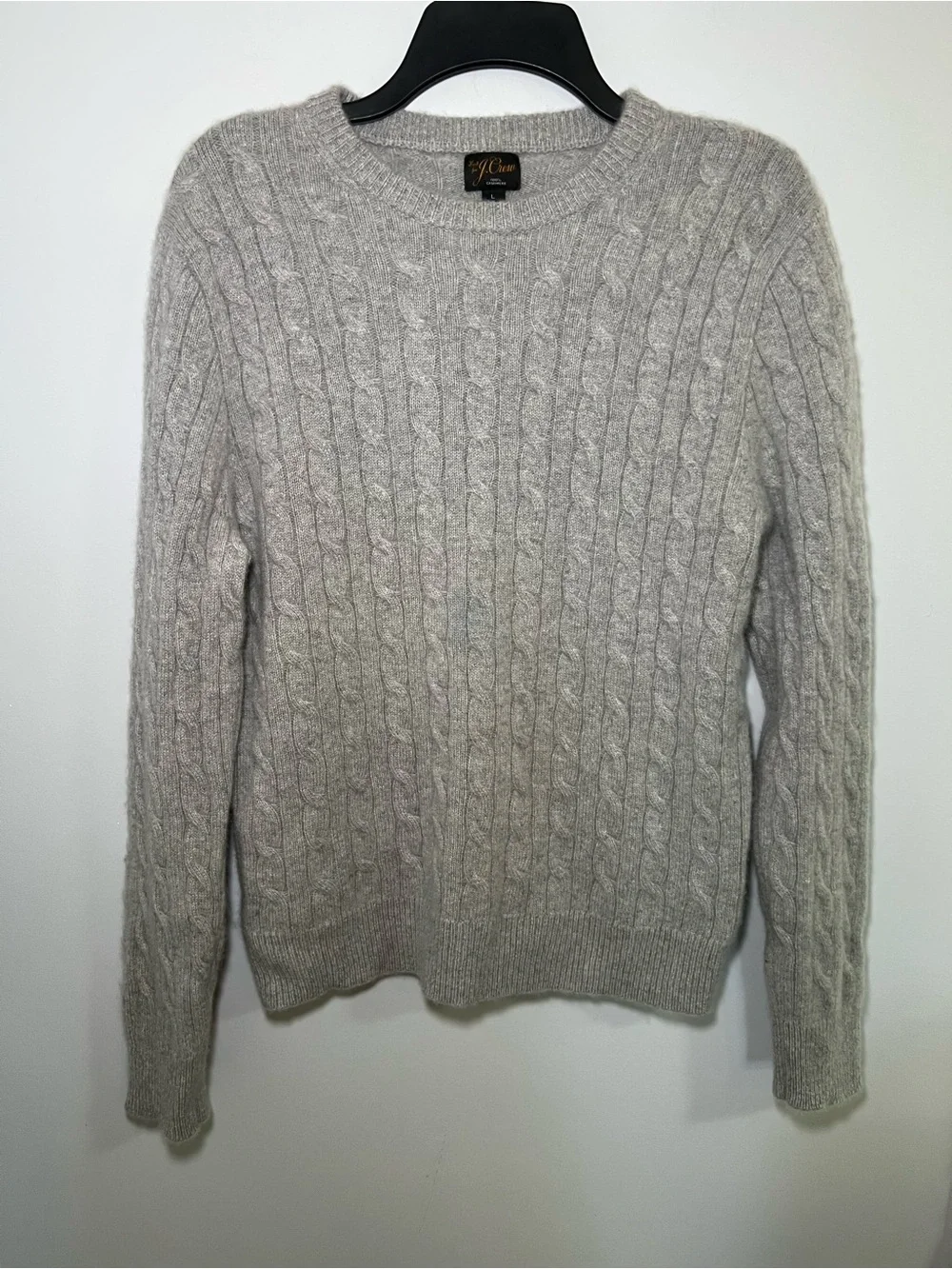 J. Crew Men’s Light Gray Cashmere Cable Knit Sweater Size L